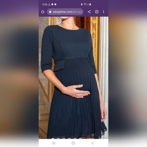 Seraphine navy blue pleated maternity dress